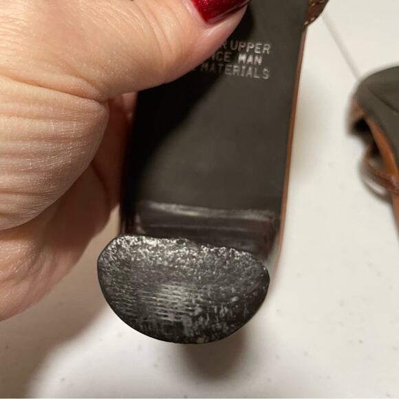 Saddle Tan Cognac Heeled Strappy Sandal Shoes Made in Brazil Size 6.5 - Picture 11 of 16